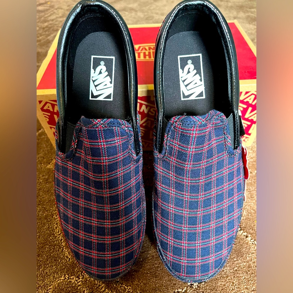 Vans Slip-O Women’s Plaid Red/Navy Blue/Black Shoes